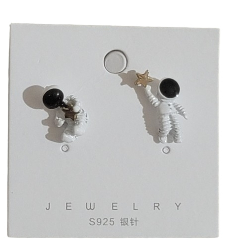 Whimsical Spaceman & Star Asymmetrical Stud Earrings Cosmic Charm Stud Earrings